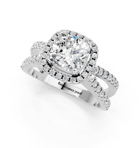 White gold Cushion Cut Halo Split Shank Pave Set Ring_26
