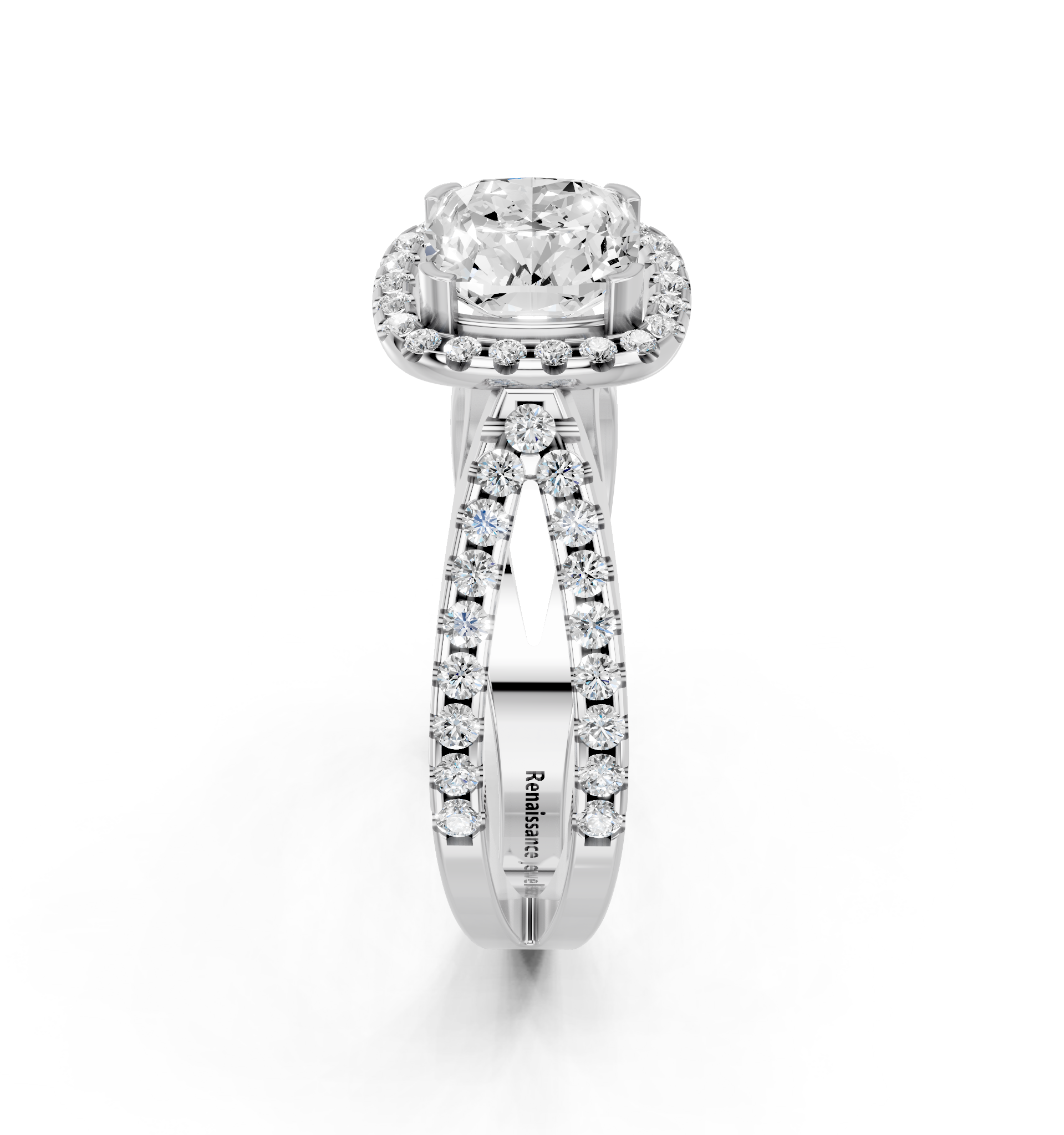 White gold Cushion Cut Halo Split Shank Pave Set Ring_27
