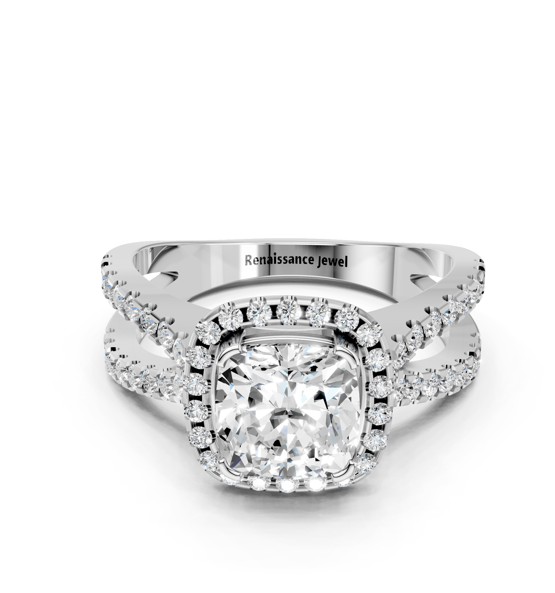 White gold Cushion Cut Halo Split Shank Pave Set Ring_32