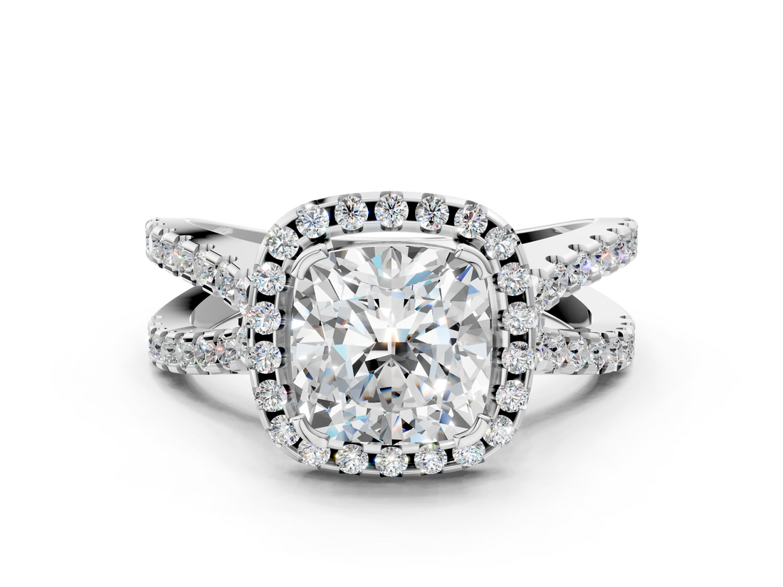White gold Cushion Cut Halo Split Shank Pave Set Ring_66