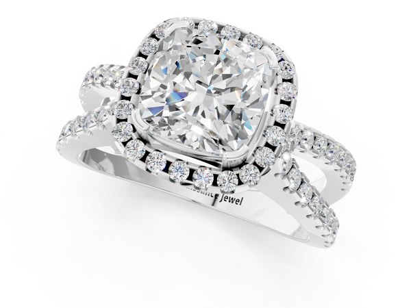 Platinum Cushion Cut Halo Split Shank Engagement Ring Setting