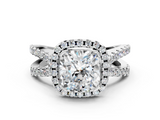 White gold Cushion Cut Halo Split Shank Pave Set Ring_68