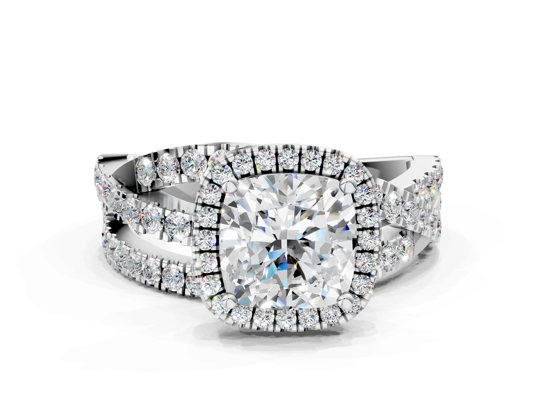 White gold Cushion Cut Halo Split Shank Prong Setting Ring_113