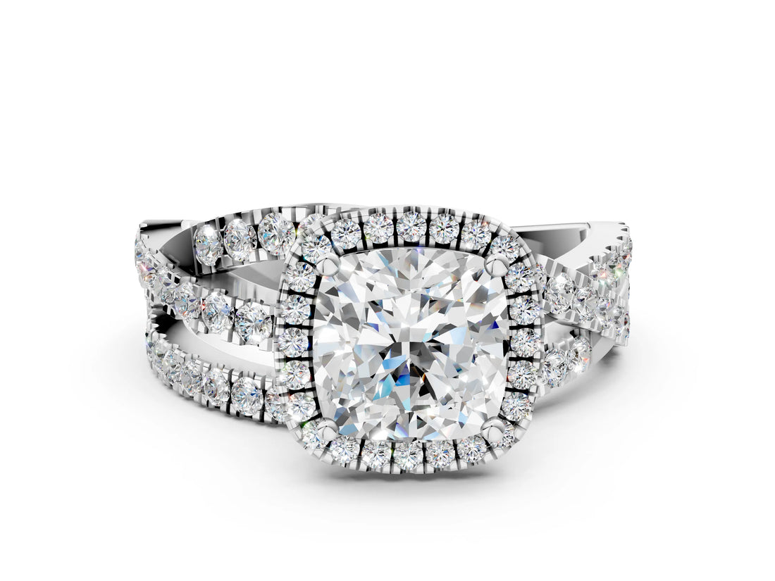 White gold Cushion Cut Halo Split Shank Prong Setting Ring_12