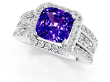 White gold Cushion Cut Halo Tanzanite Ring with Split Shank and Four-Prong Setting_1