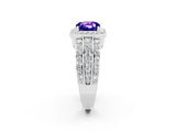 White gold Cushion Cut Halo Tanzanite Ring with Split Shank and Four-Prong Setting_2
