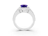 White gold Cushion Cut Halo Tanzanite Ring with Split Shank and Four-Prong Setting_3