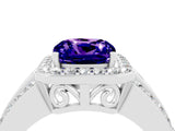 White gold Cushion Cut Halo Tanzanite Ring with Split Shank and Four-Prong Setting_4