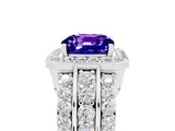 White gold Cushion Cut Halo Tanzanite Ring with Split Shank and Four-Prong Setting_5