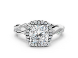 White gold Cushion Cut Halo Twisted Band Four-Prong Ring_46