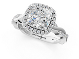 White gold Cushion Cut Halo Twisted Band Four-Prong Ring_47