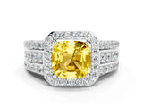 White gold Cushion Cut Halo Yellow Sapphire Ring with Split Shank and Four-Prong Setting_24