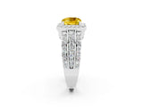 White gold Cushion Cut Halo Yellow Sapphire Ring with Split Shank and Four-Prong Setting_26