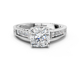 White gold Cushion Cut Milgrain Channel Set Engagement Ring with Solitaire Prong Setting_75