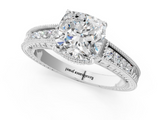 White gold Cushion Cut Milgrain Channel Set Engagement Ring with Solitaire Prong Setting_76