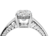 White gold Cushion Cut Milgrain Channel Set Engagement Ring with Solitaire Prong Setting_79