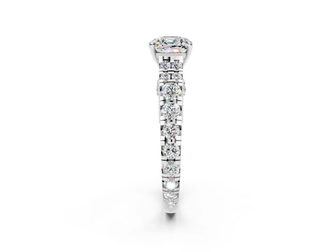 White gold Cushion Cut Moissanite Classic Solitaire Ring with Pavé Band and Four-Prong Setting_2
