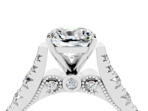 White gold Cushion Cut Moissanite Classic Solitaire Ring with Pavé Band and Four-Prong Setting_4