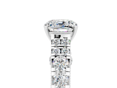 White gold Cushion Cut Moissanite Classic Solitaire Ring with Pavé Band and Four-Prong Setting_5
