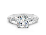White gold Cushion Cut Moissanite Cluster Side Stone Solitaire Ring with Prong Setting_24