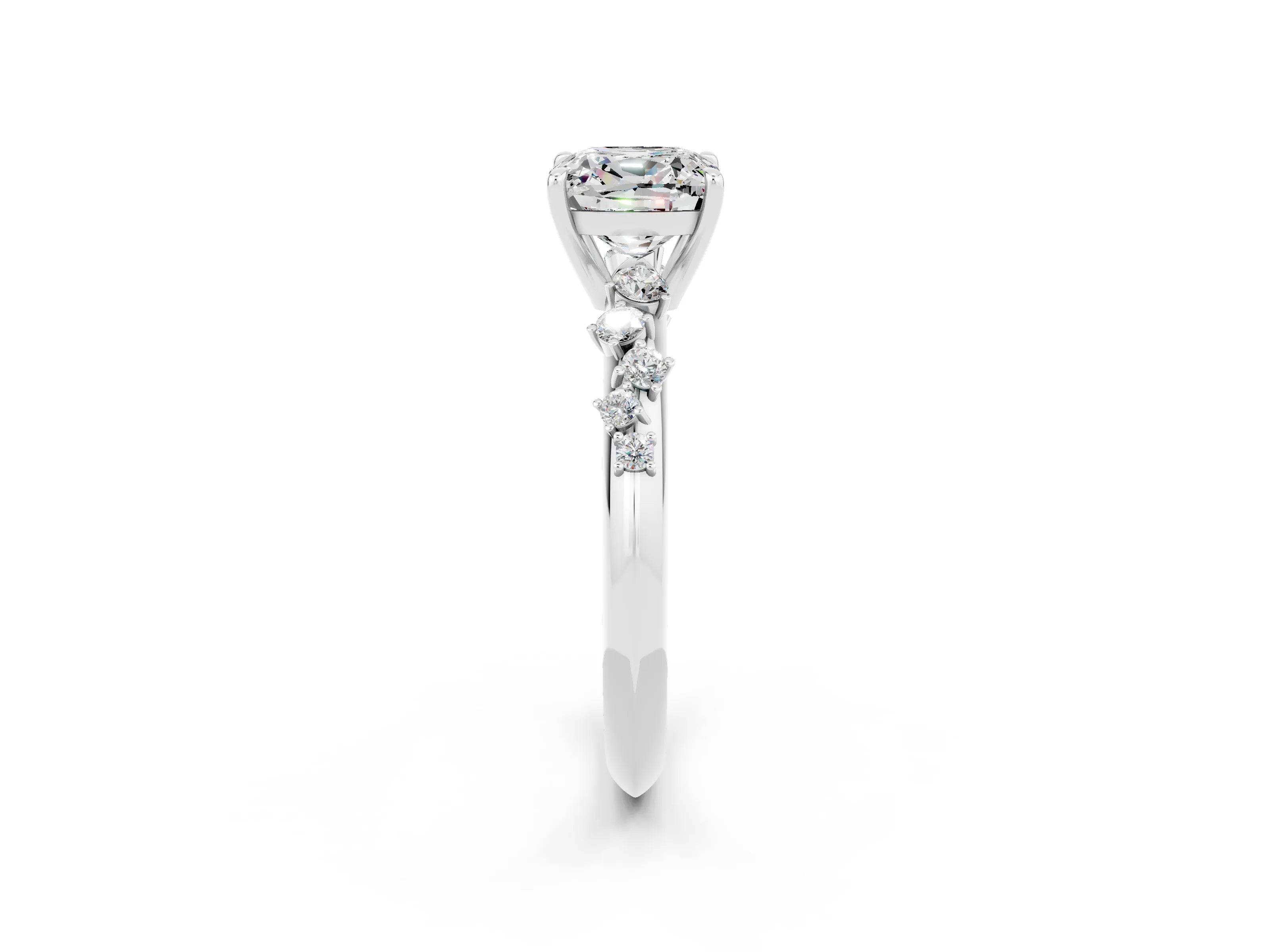 White gold Cushion Cut Moissanite Cluster Side Stone Solitaire Ring with Prong Setting_26