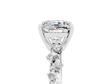 White gold Cushion Cut Moissanite Cluster Side Stone Solitaire Ring with Prong Setting_29