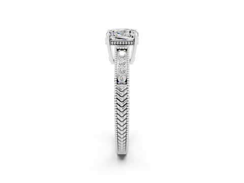 White gold Cushion Cut Moissanite Engagement Ring with Milgrain Channel Set Band and Prong Setting_2