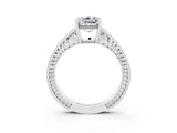 White gold Cushion Cut Moissanite Engagement Ring with Milgrain Channel Set Band and Prong Setting_3