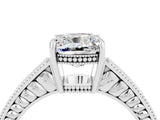 White gold Cushion Cut Moissanite Engagement Ring with Milgrain Channel Set Band and Prong Setting_4