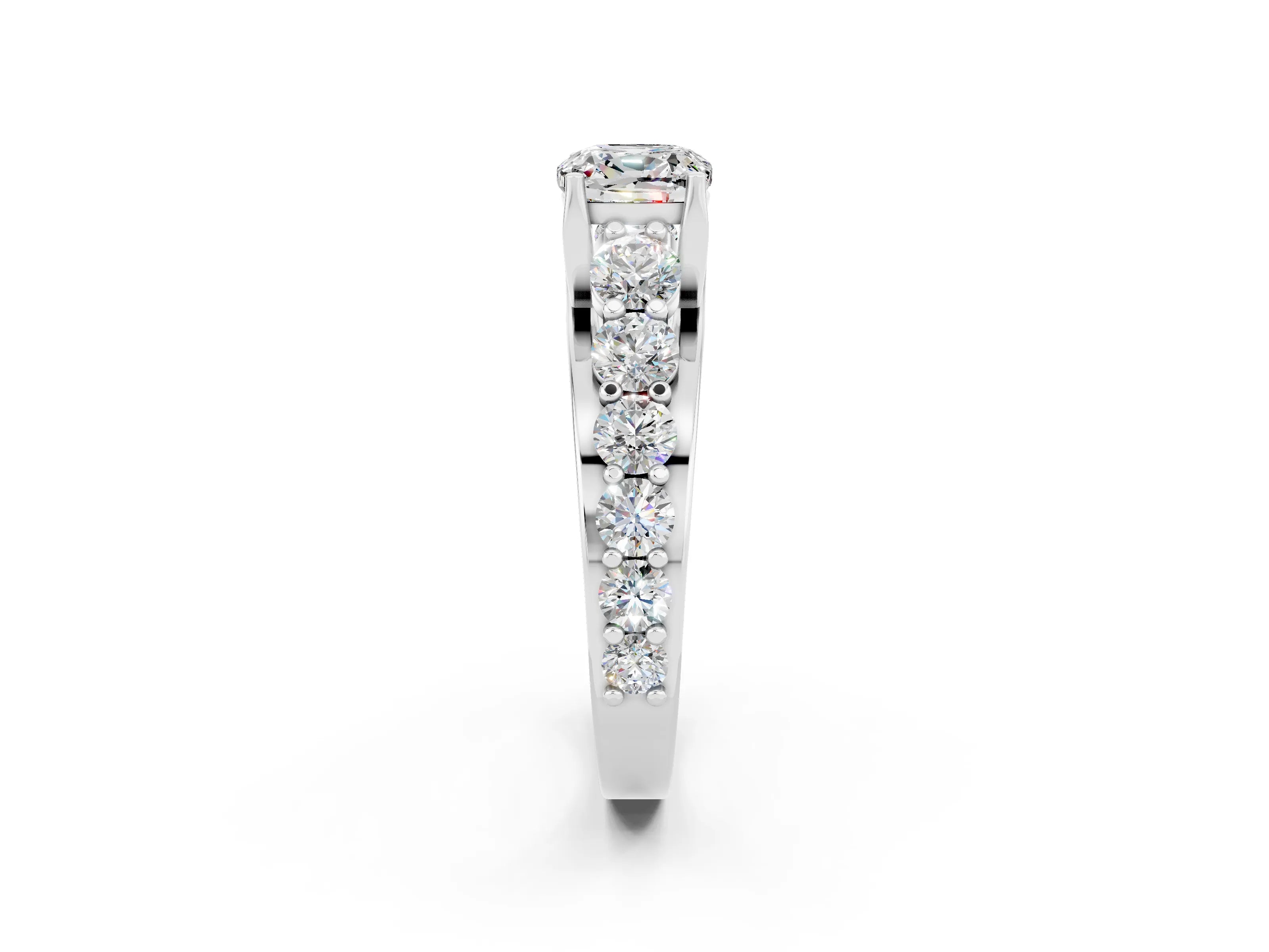 White gold Cushion Cut Moissanite Engagement Ring with Pavé Band and Four-Prong Setting_2