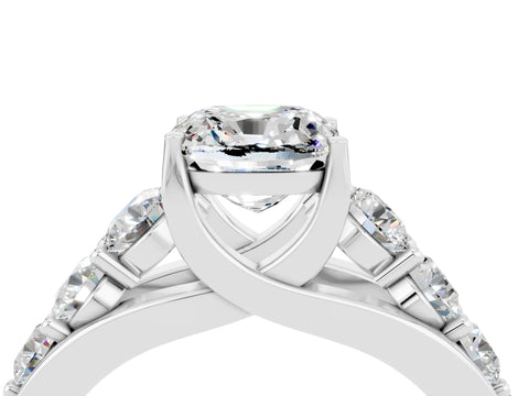 White gold Cushion Cut Moissanite Engagement Ring with Pavé Band and Four-Prong Setting_4