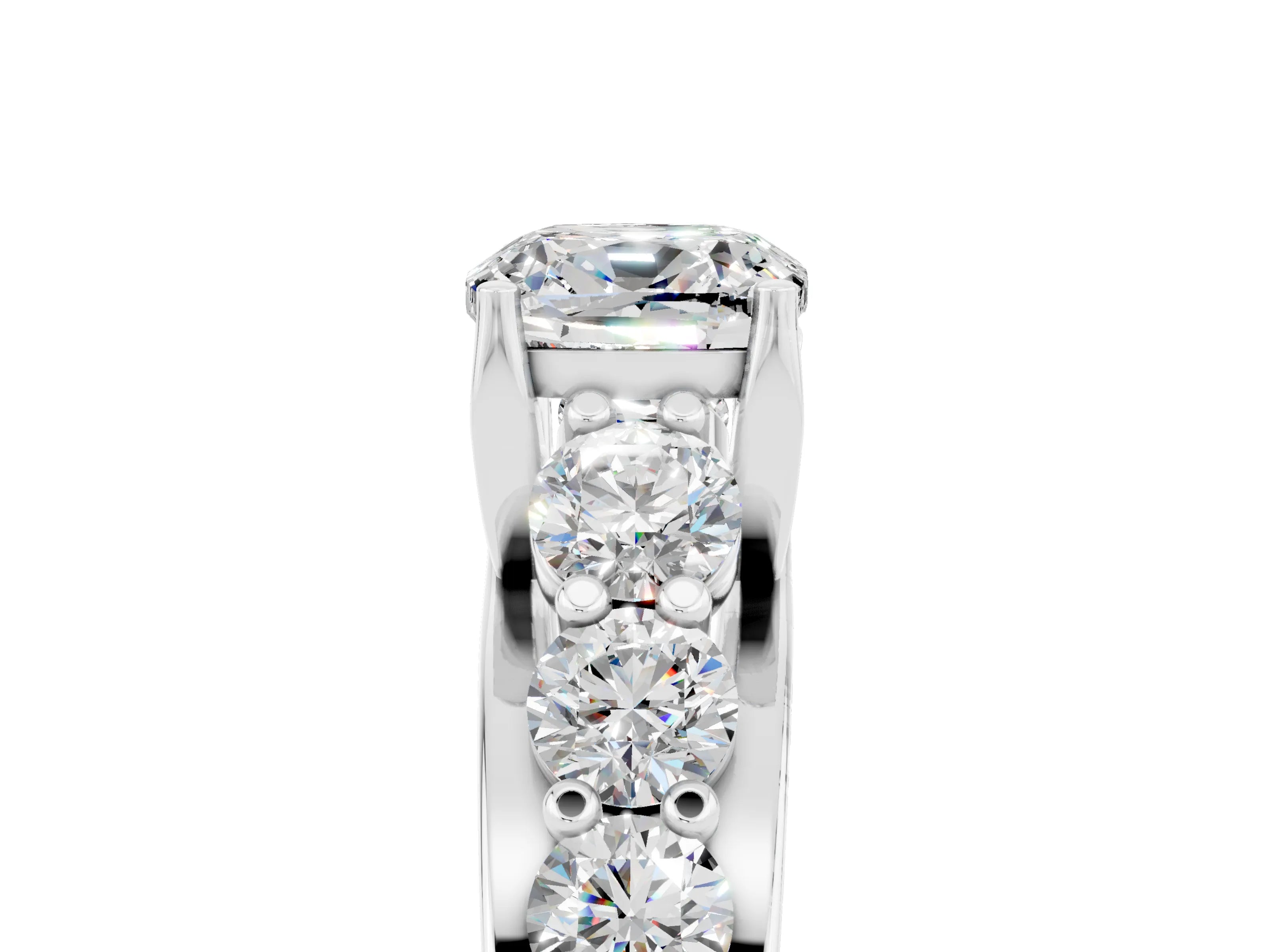 White gold Cushion Cut Moissanite Engagement Ring with Pavé Band and Four-Prong Setting_5