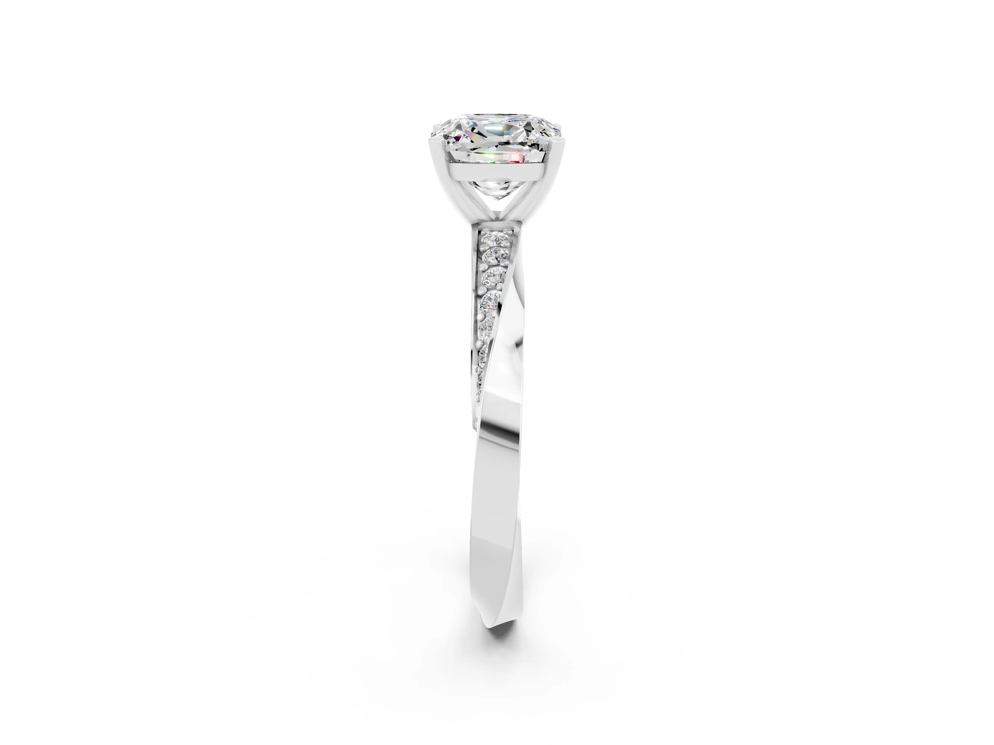 White gold Cushion Cut Moissanite Engagement Ring with Side Stone Accents and Four-Prong Setting_41