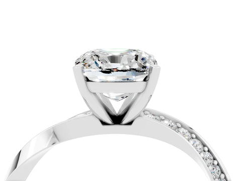 White gold Cushion Cut Moissanite Engagement Ring with Side Stone Accents and Four-Prong Setting_43