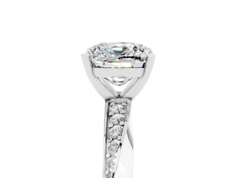 White gold Cushion Cut Moissanite Engagement Ring with Side Stone Accents and Four-Prong Setting_44