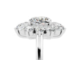 White gold Cushion Cut Moissanite Floral Double Halo Engagement Ring with Prong Setting_102