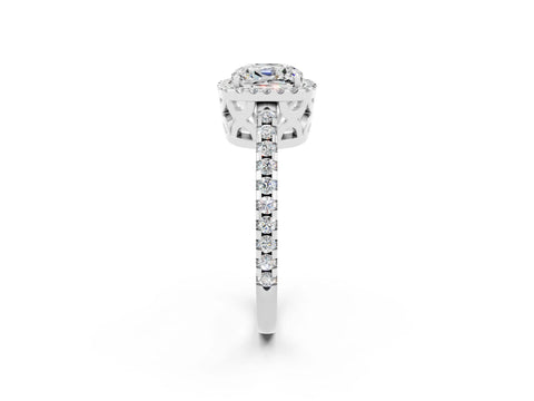 White gold Cushion Cut Moissanite Halo Engagement Ring with Pavé Band and Prong Setting_14