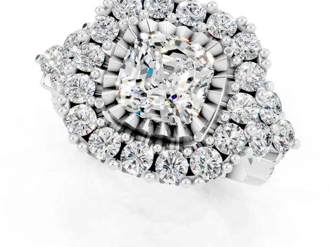 White gold Cushion Cut Moissanite Halo Ring with Pavé Band and Four-Prong Setting_13