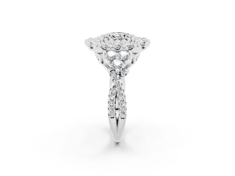 White gold Cushion Cut Moissanite Halo Ring with Pavé Band and Four-Prong Setting_14
