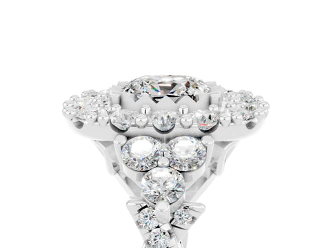 White gold Cushion Cut Moissanite Halo Ring with Pavé Band and Four-Prong Setting_17