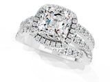 White gold Cushion Cut Moissanite Halo Ring with Round Split Shank and Prong Setting_61