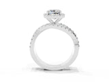 White gold Cushion Cut Moissanite Halo Ring with Round Split Shank and Prong Setting_63
