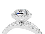 White gold Cushion Cut Moissanite Halo Ring with Round Split Shank and Prong Setting_64