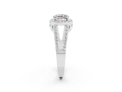 White gold Cushion Cut Moissanite Halo Ring with Split Shank U-Prong Band and Four-Prong Setting_2