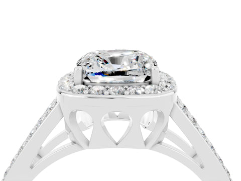 White gold Cushion Cut Moissanite Halo Ring with Split Shank U-Prong Band and Four-Prong Setting_4