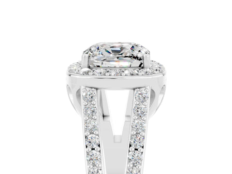White gold Cushion Cut Moissanite Halo Ring with Split Shank U-Prong Band and Four-Prong Setting_5