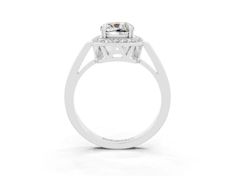 White gold Cushion Cut Moissanite Halo Ring with Split Shank and Four-Prong Setting_15