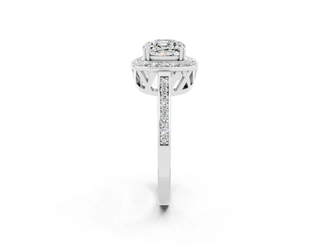 White gold Cushion Cut Moissanite Halo Ring with Split Shank and Four-Prong Setting_38