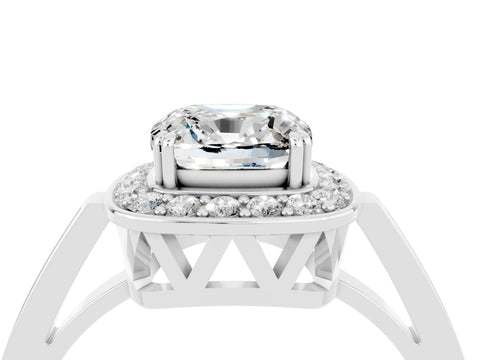 White gold Cushion Cut Moissanite Halo Ring with Split Shank and Four-Prong Setting_40