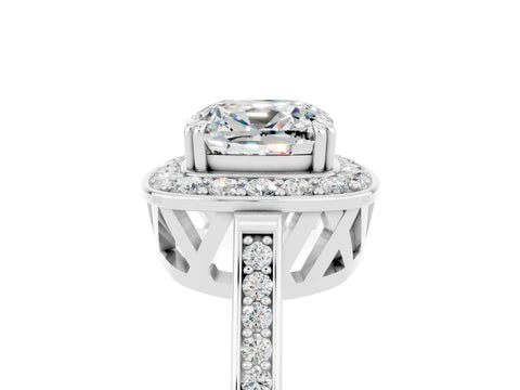 White gold Cushion Cut Moissanite Halo Ring with Split Shank and Four-Prong Setting_41